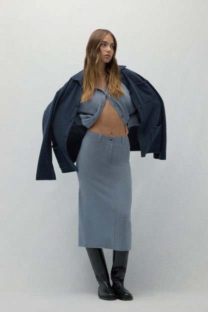 VENICE DENIM CASHMERE MIDI SKIRT