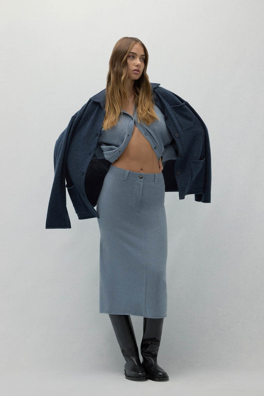 VENICE DENIM CASHMERE MIDI SKIRT